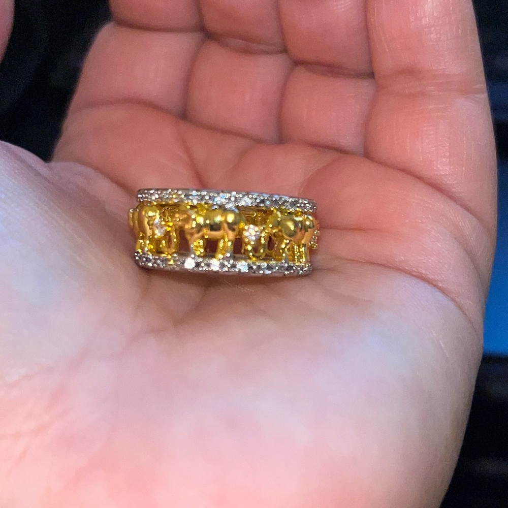 - 18k GP Elephant Ring CZ stones